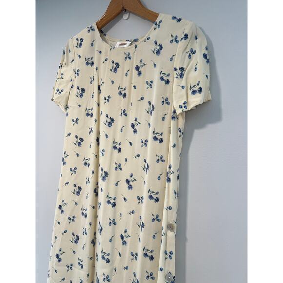 1990s Vintage Talbots Maxi Dress Breezy Cream Blue Floral Short Sleeve Size 4 JL - Picture 4 of 13